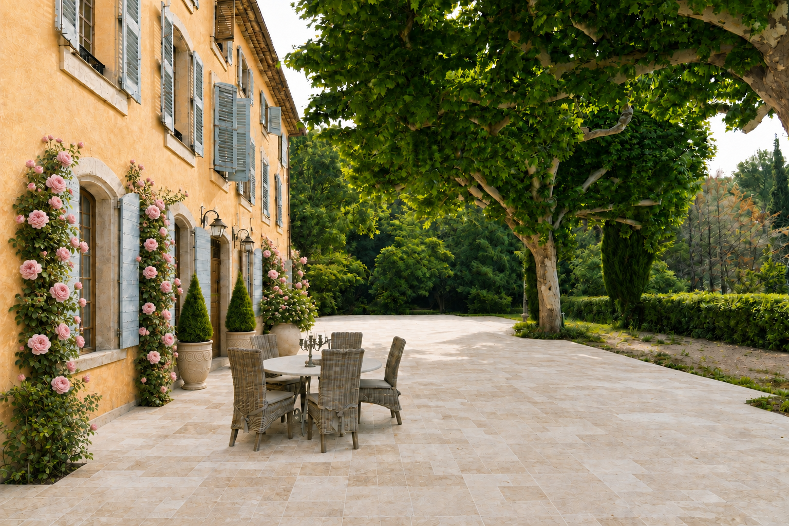 La cour de la Bastide sous le grand platane